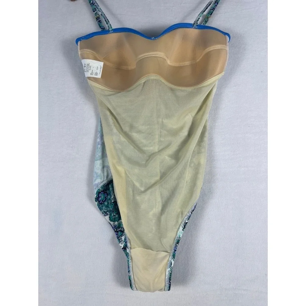 Fit 4 U One Piece Swimsuit W 12 Teal Purple Paisley Fit 4 Ur Tummy Ruched Beach - Picture 10 of 13